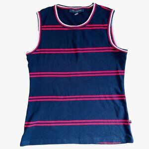 Tommy Hilfiger Tank Top Womens Small Navy Blue Red Striped Sleeveless Shirt Crew